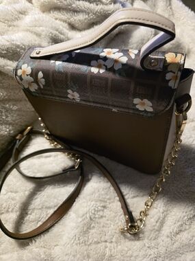 Steve Madden Brown Floral-Trim Top Handle Crossbody